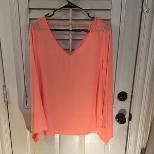 Pink Owl V-Neck Blouse in Bright Coral